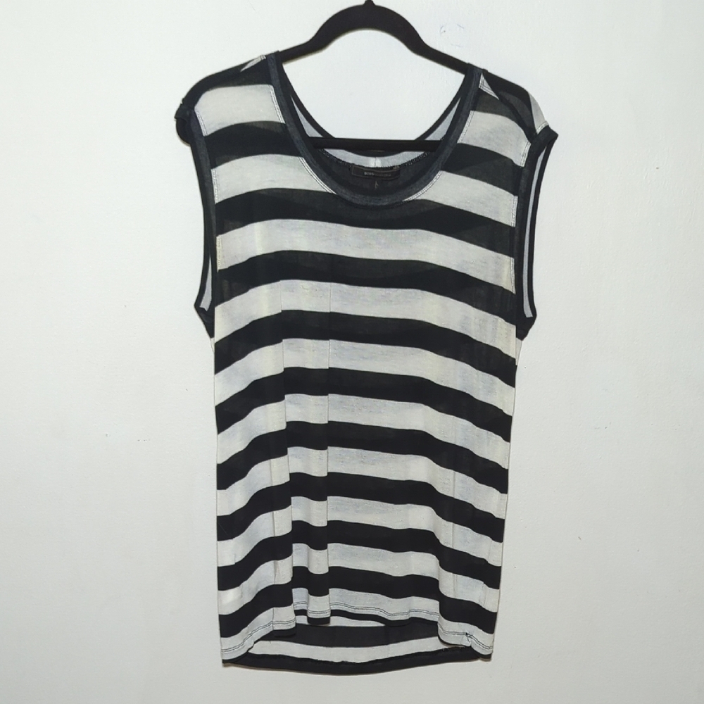 BCBGMaxAzria Black & White Striped Sleeveless Muscle Tee